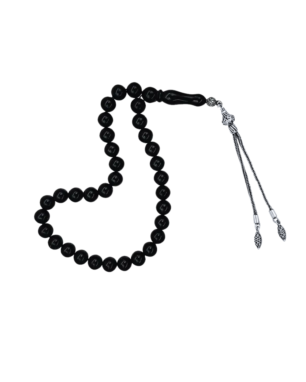 925 Sterling Silver with Jet Stone Tasbih – Certified Erzurum Oltu Stone Misbaha, 8mm Wrist Tasbeeh