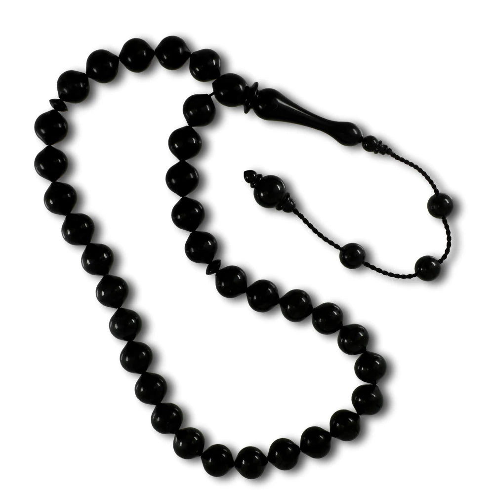 Turnip-Cut Certified Erzurum Oltu Stone Tasbih, 10mm, Master Craftsmanship