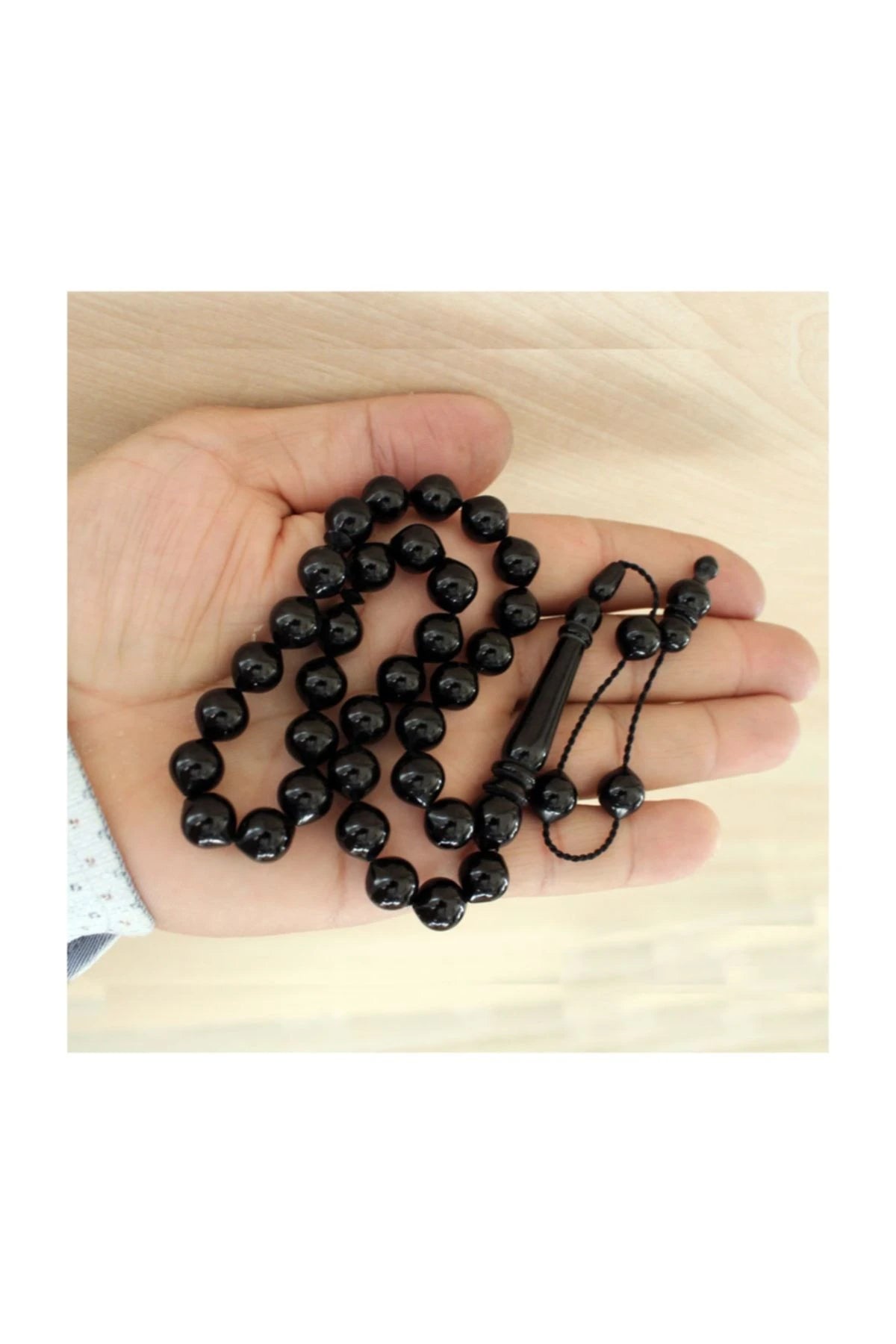 Turnip-Cut Erzurum Oltu Stone Tasbih, 10x11mm, with Adjustable Clasp