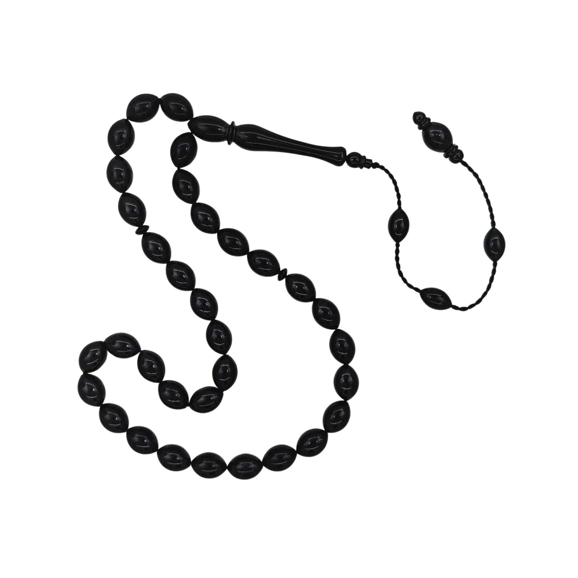 Barley-Cut Certified Erzurum Oltu Stone Tasbih, Plain, Master Craftsmanship, 8x11mm