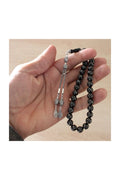 Press Oltu Stone Tasbih with Silver Inlay, 9mm
