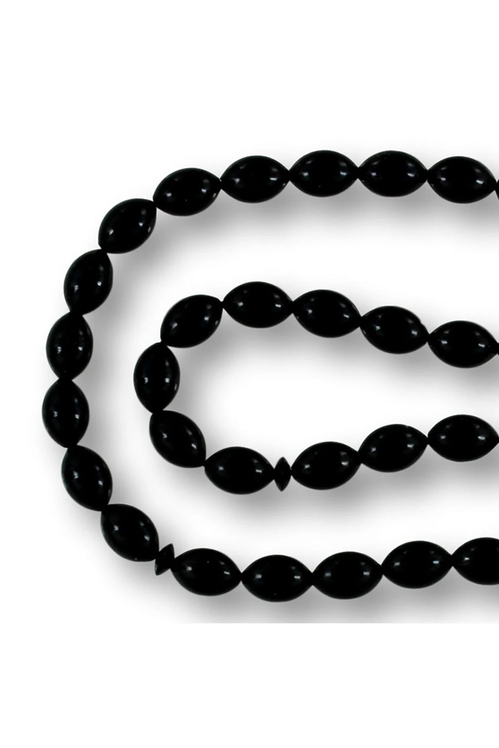 Barley-Cut Certified Erzurum Oltu Stone Tasbih, Plain, with Silver Tassel, 5x8mm