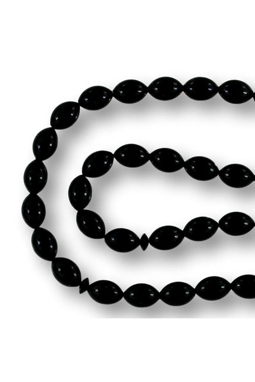 Barley-Cut Certified Erzurum Oltu Stone Tasbih, Plain, with Silver Tassel, 5x8mm