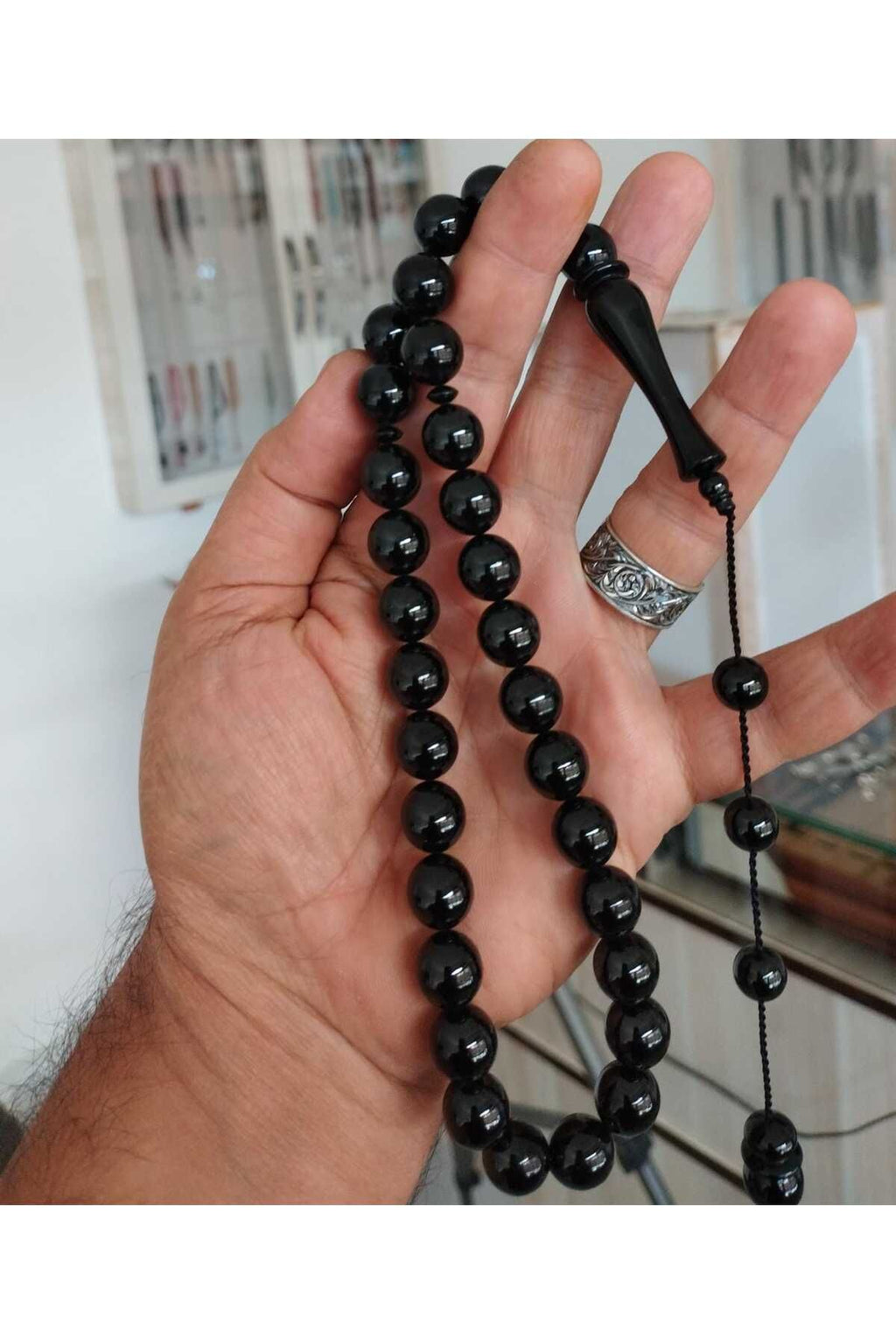 Round-Cut Certified Erzurum Oltu Stone Tasbih, 12mm