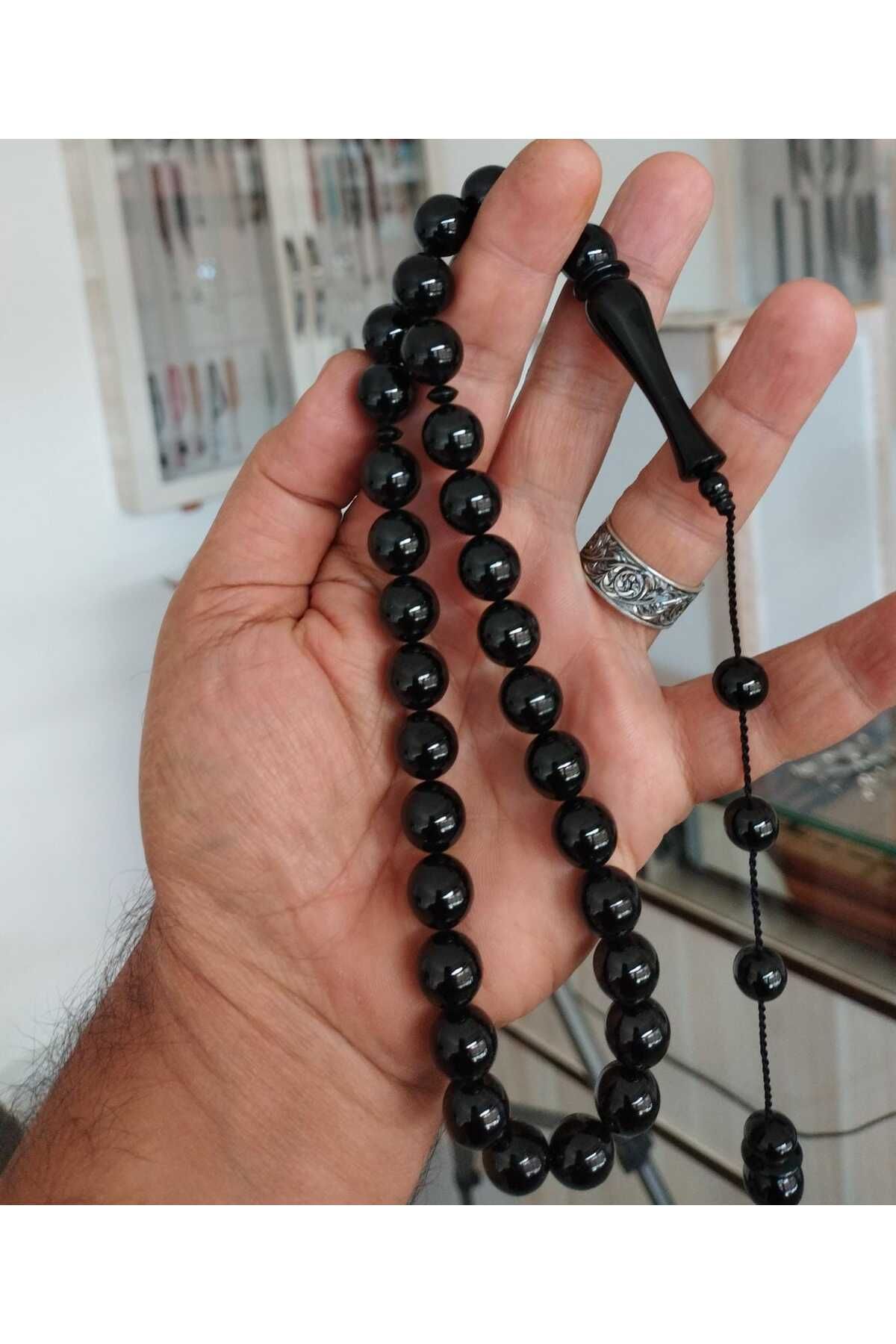 Round-Cut Certified Erzurum Oltu Stone Tasbih, 12mm