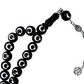 Press Oltu Stone Tasbih with Star-and-Crescent Silver Inlay, 1000-Grade, 10mm