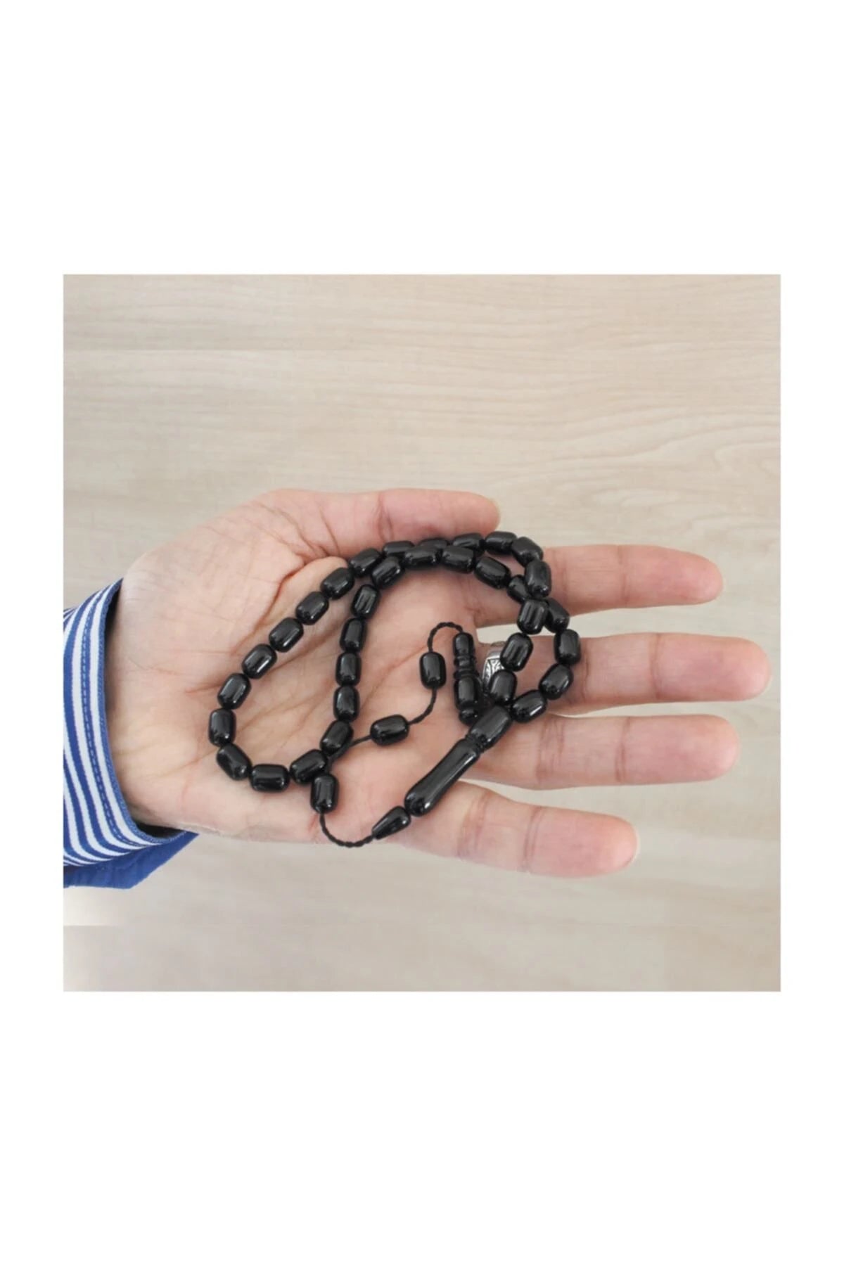 Capsule-Cut Erzurum Oltu Stone Tasbih, Plain, with Adjustable Clasp, 7x11mm
