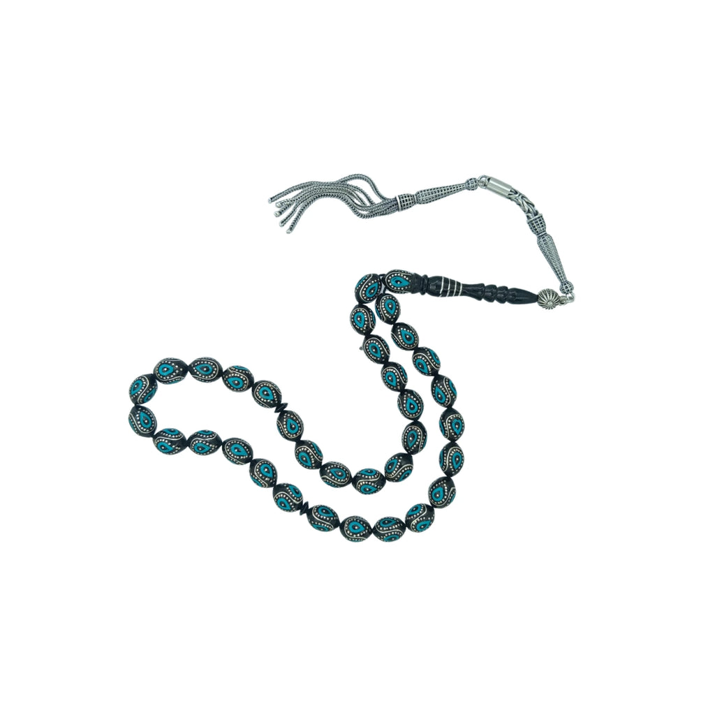 Collector's Series Certified Erzurum Oltu Stone Tasbih with Silver Inlay, 8x11mm