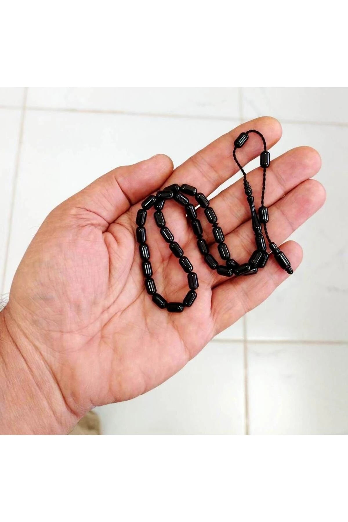 Black Capsule-Cut Certified Erzurum Oltu Stone Tasbih with Adjustable Clasp, 4x8.5mm