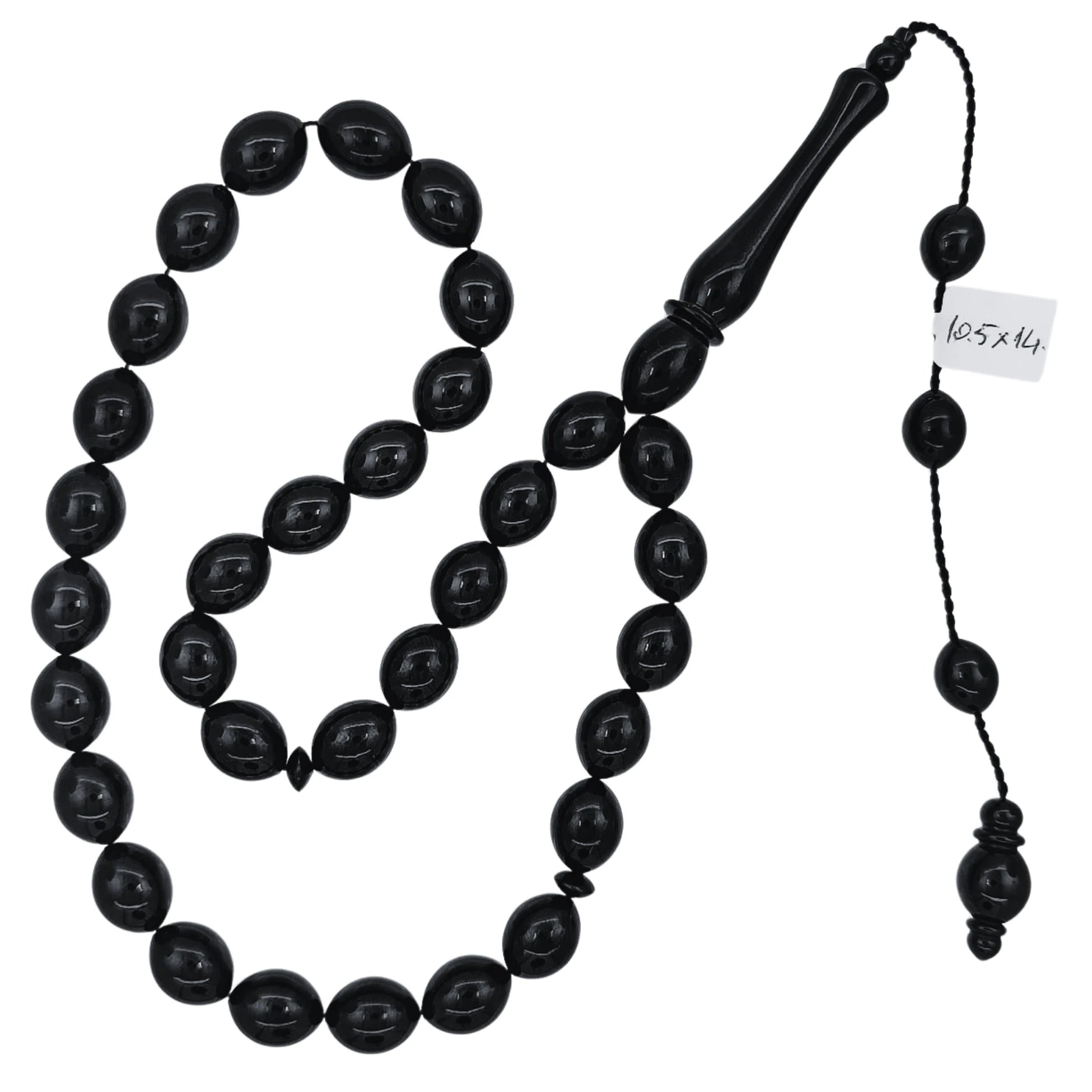 Barley-Cut Certified Erzurum Oltu Stone Tasbih, Master Craftsmanship, 10.5x14mm