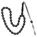 Honeycomb Sterling Silver Inlay Tasbih, Certified Erzurum Oltu Stone, 9x12mm