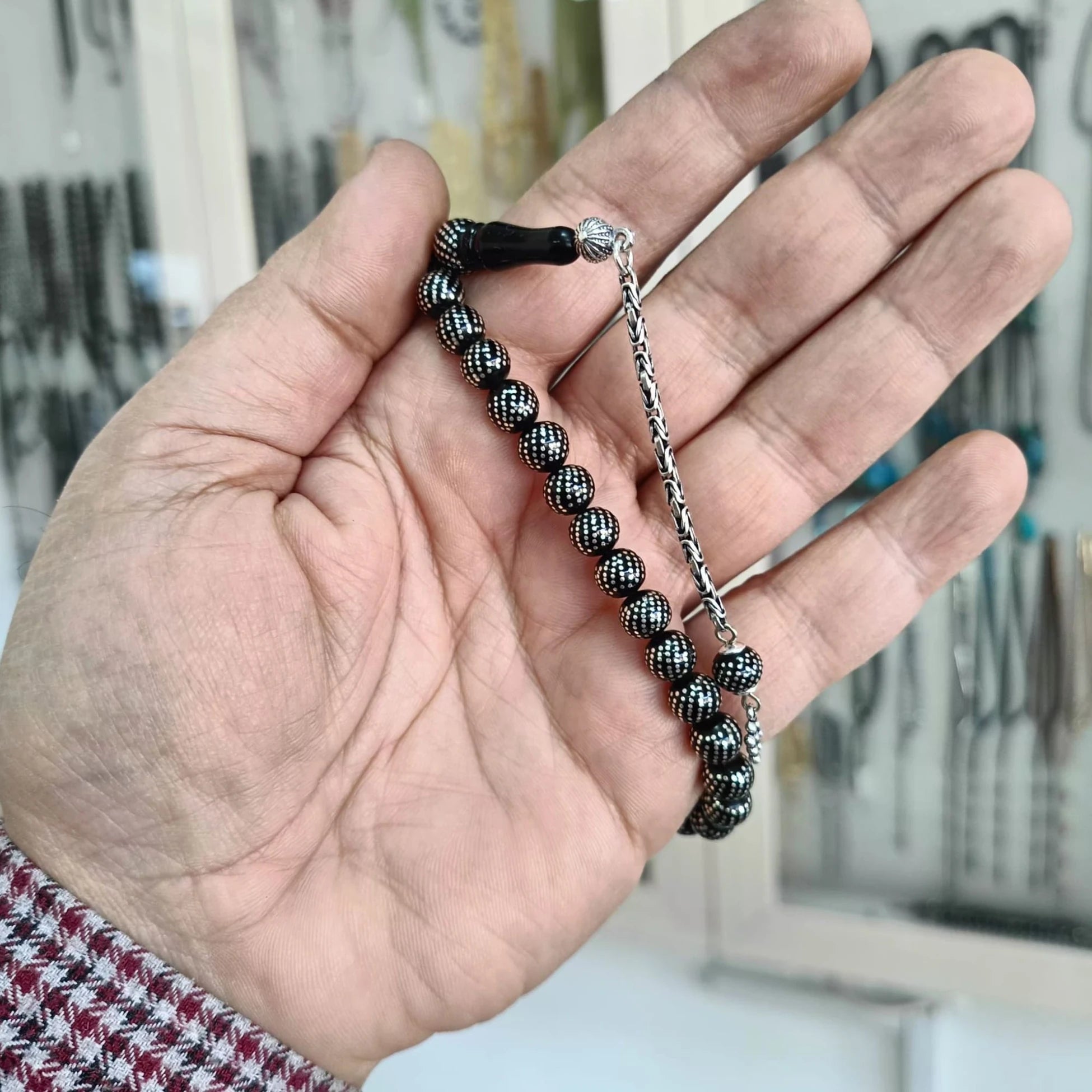 Mini Erzurum Oltu Stone Tasbih with Heavy Silver Inlay, 6mm