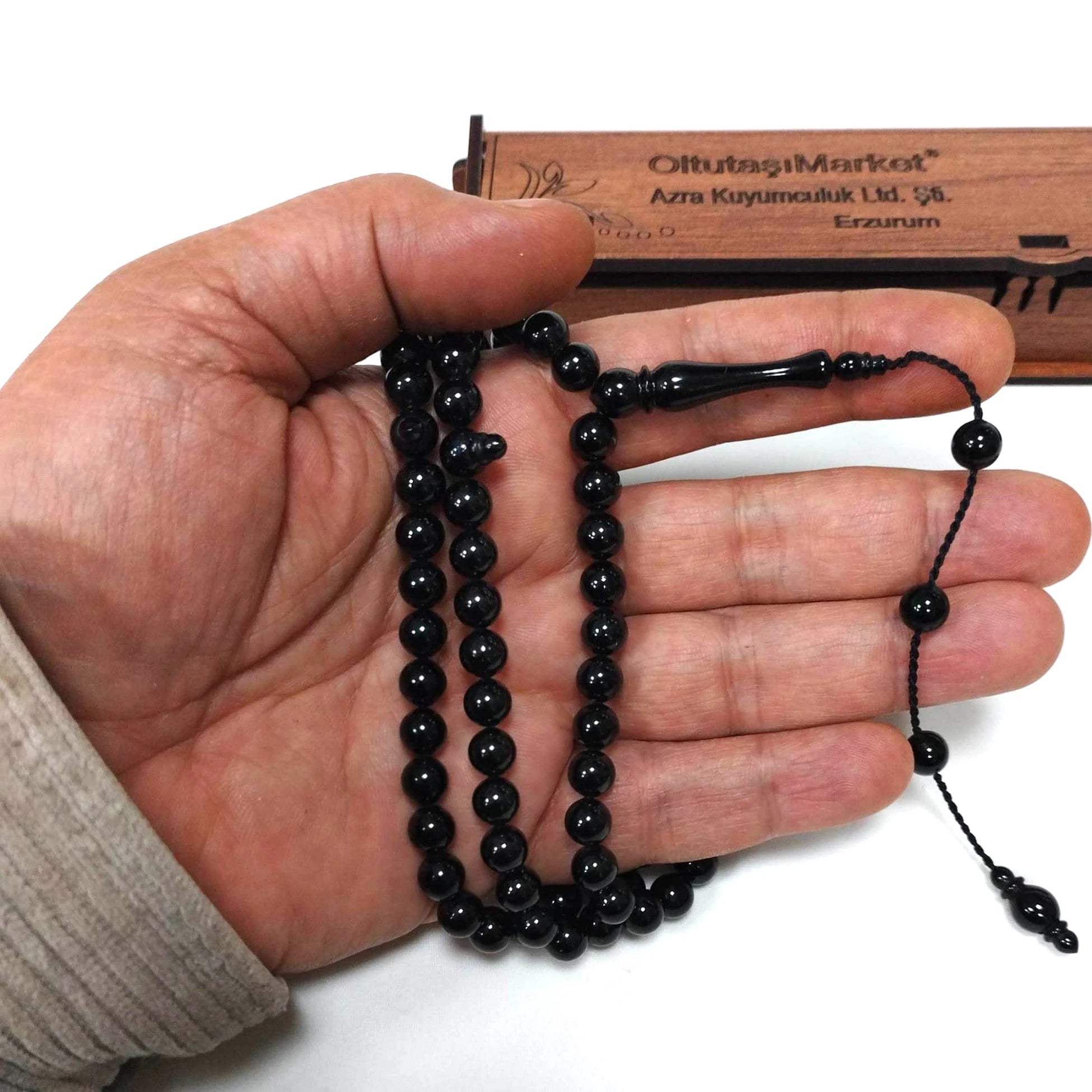 Certified Erzurum Oltu Stone 99-Bead Tasbih, 7.5mm, Adjustable Clasp