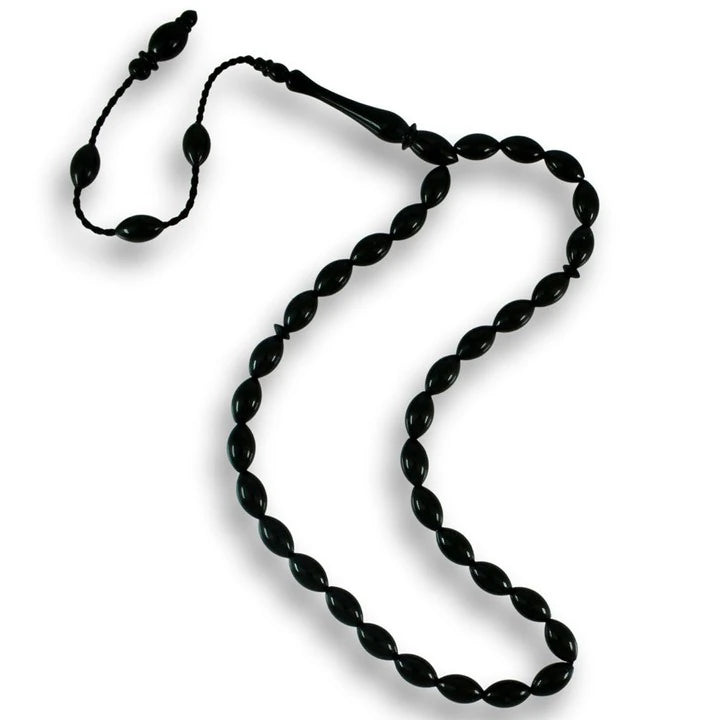 Barley-Cut Certified Erzurum Oltu Stone Tasbih, Plain, 5x9mm
