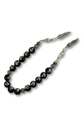 Erzurum Oltu Stone Zaza Tasbih with Tughra Pattern Sterling Silver Inlay, 9mm