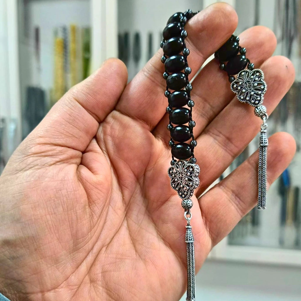 Press Oltu Stone & Hematite Zaza Tasbih, 25cm