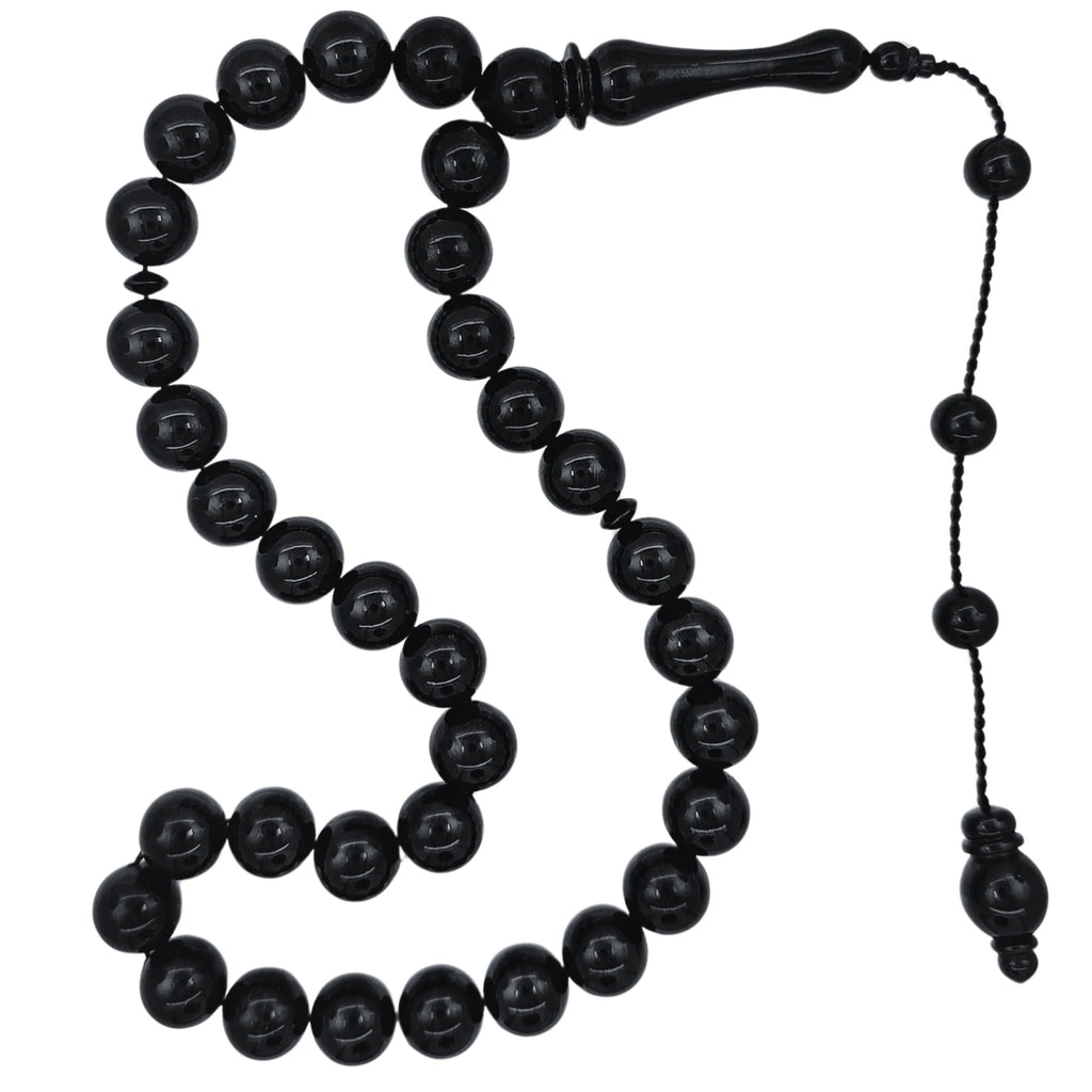 Round-Cut Certified Erzurum Oltu Stone Tasbih, 12mm, Master Craftsmanship