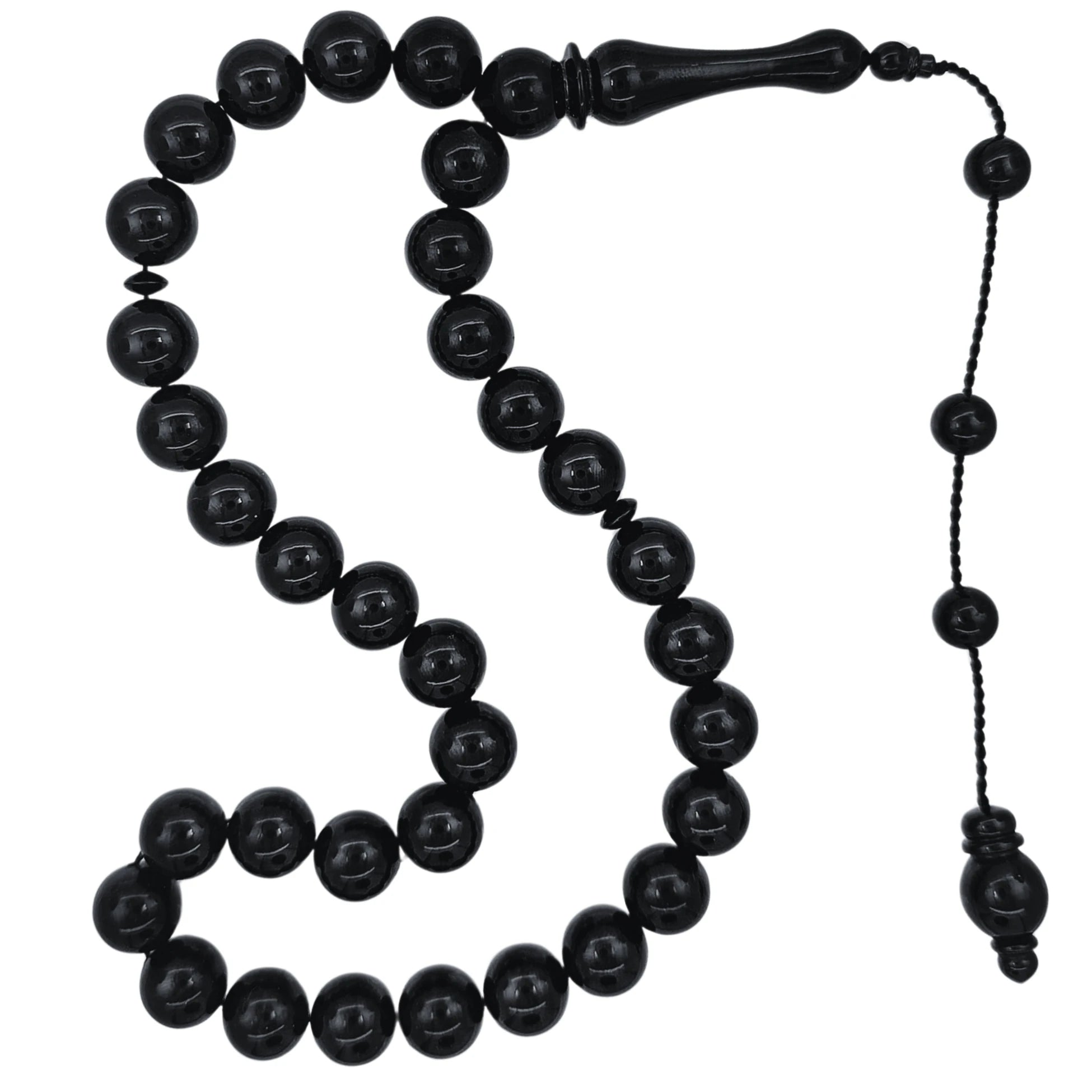 Round-Cut Certified Erzurum Oltu Stone Tasbih, 12mm, Master Craftsmanship