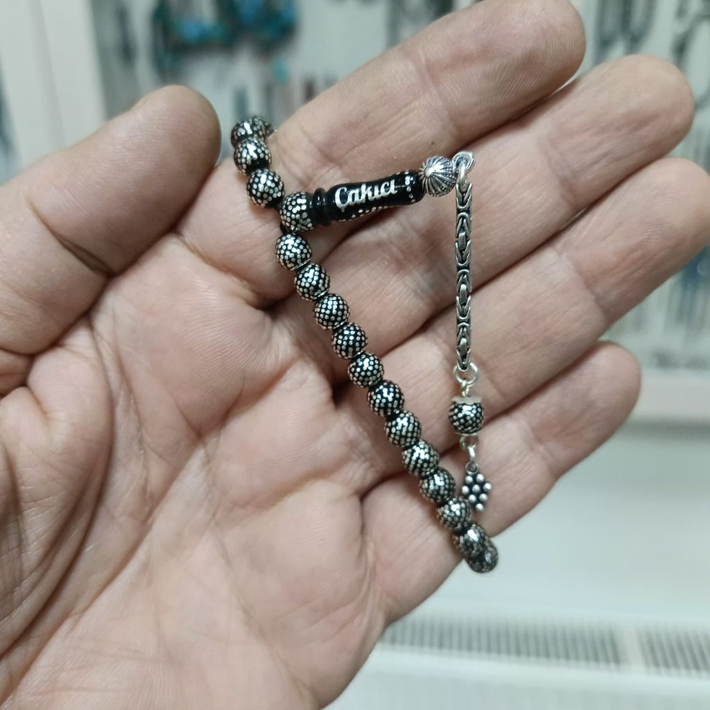 Mini Press Oltu Stone Tasbih with Silver Inlay, 6mm