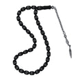 Oval-Cut Press Oltu Stone Tasbih with Silver Inlay, 8x10mm