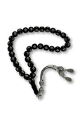 Press Oltu Stone Tasbih with Baklava-Pattern Silver Inlay, 9mm