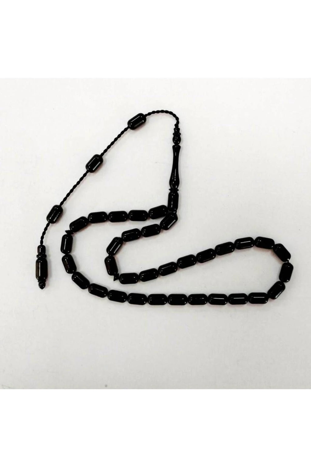 Black Capsule-Cut Certified Erzurum Oltu Stone Tasbih with Adjustable Clasp, 4x8.5mm