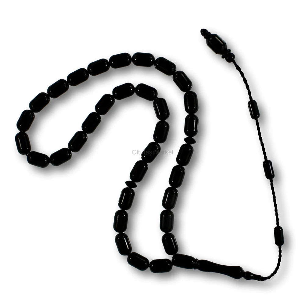 Capsule-Cut Certified Erzurum Oltu Stone Tasbih, Plain, 6x10mm