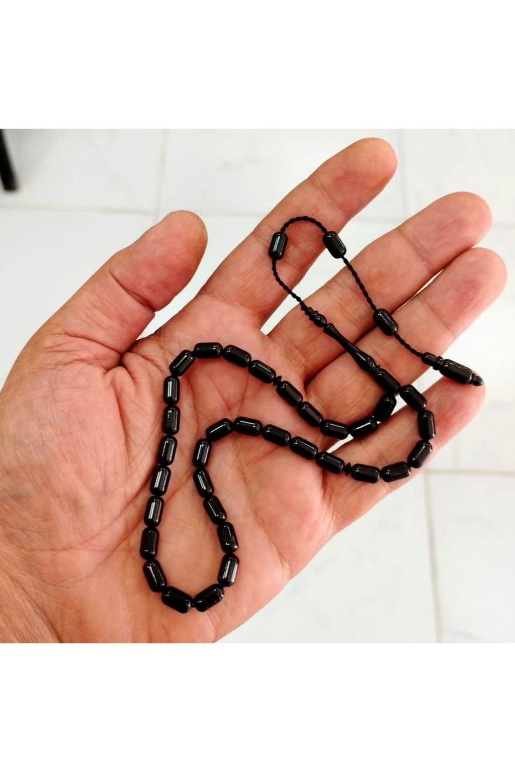 Capsule-Cut Certified Erzurum Oltu Stone Tasbih, 5x9mm