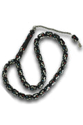 Collector's Edition Oltu Stone Tasbih with Turquoise, Coral & Sterling Silver Inlay