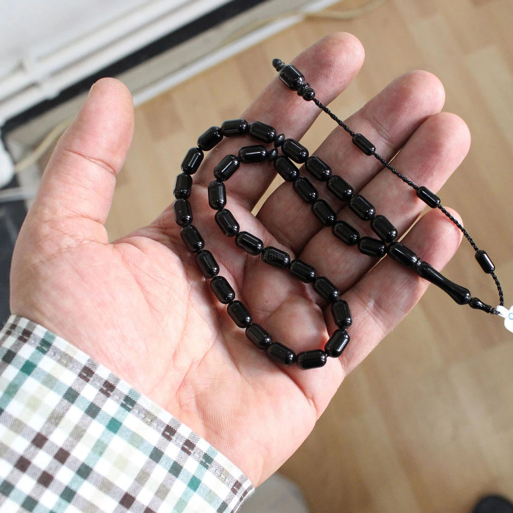 Capsule-Cut Certified Erzurum Oltu Stone Tasbih, Plain, 6x10mm