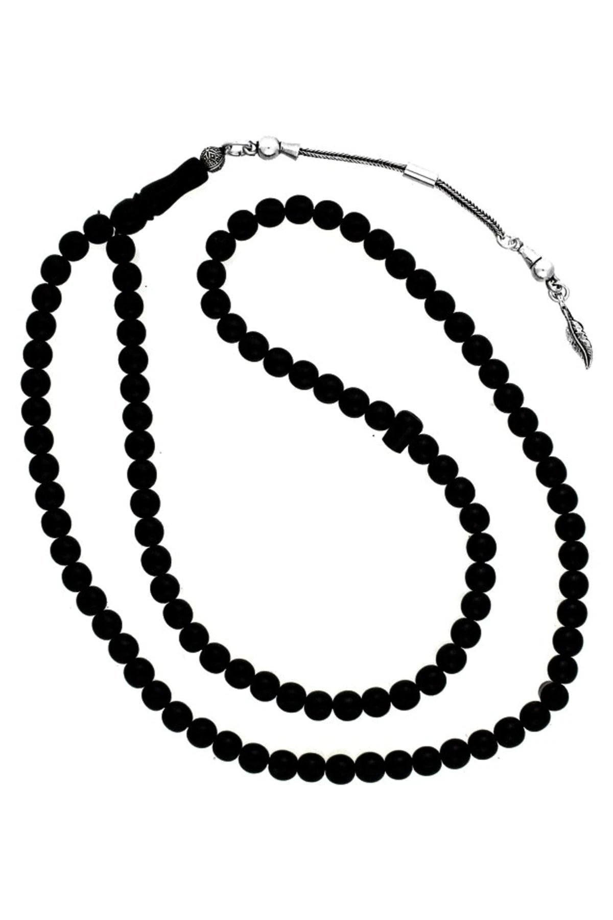 Press Oltu Stone Salah Tasbih 99 with Silver Tassel, 6mm