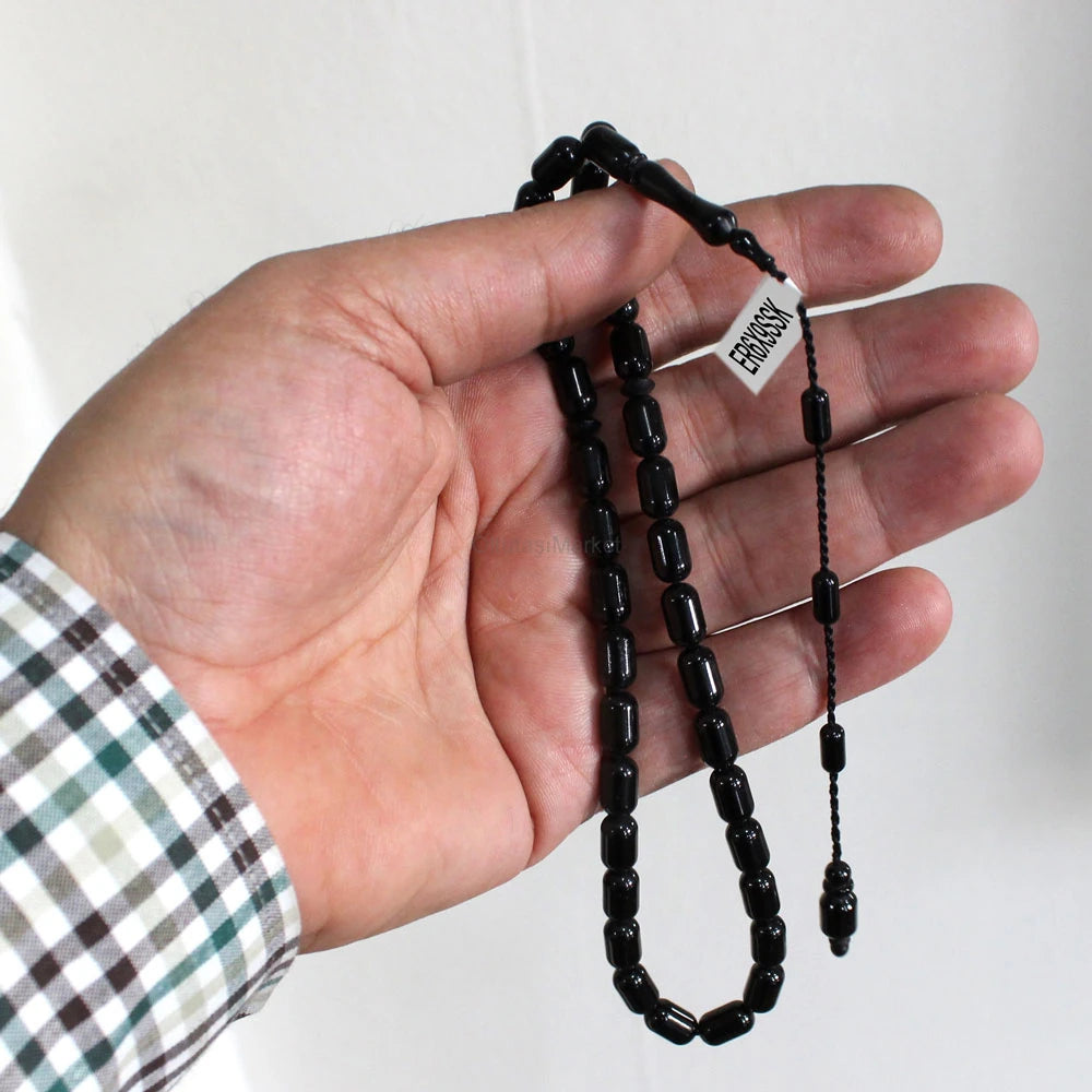 Capsule-Cut Certified Erzurum Oltu Stone Tasbih, Plain, 6x10mm