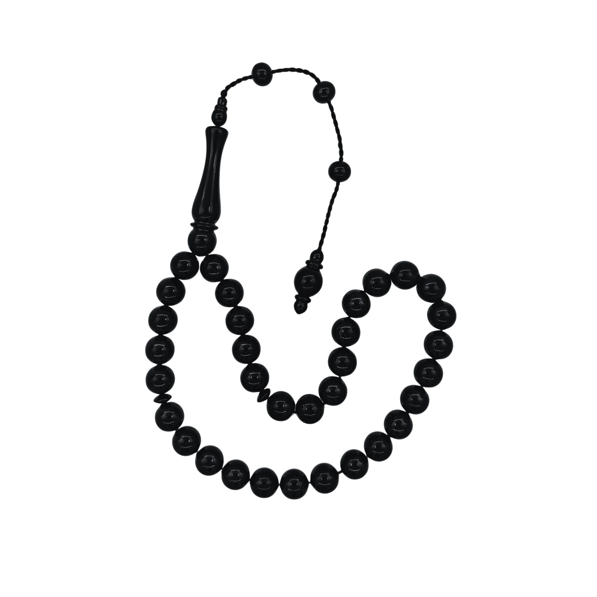 Wrist-Length Certified Erzurum Oltu Stone Tasbih, Plain, Master Craftsmanship, 8mm