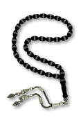 Barley-Cut Pressed Oltu Stone Tasbih with 925 Sterling Silver Inlay