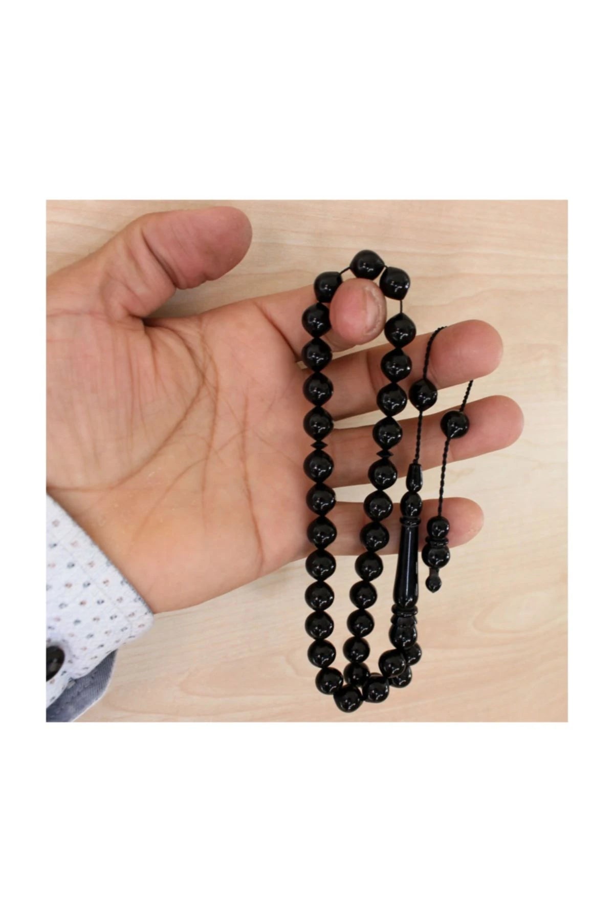 Turnip-Cut Erzurum Oltu Stone Tasbih, 10x11mm, with Adjustable Clasp