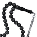 Certified Erzurum Oltu Stone Tasbih with Dense Twist-Pattern Silver Inlay, 10mm