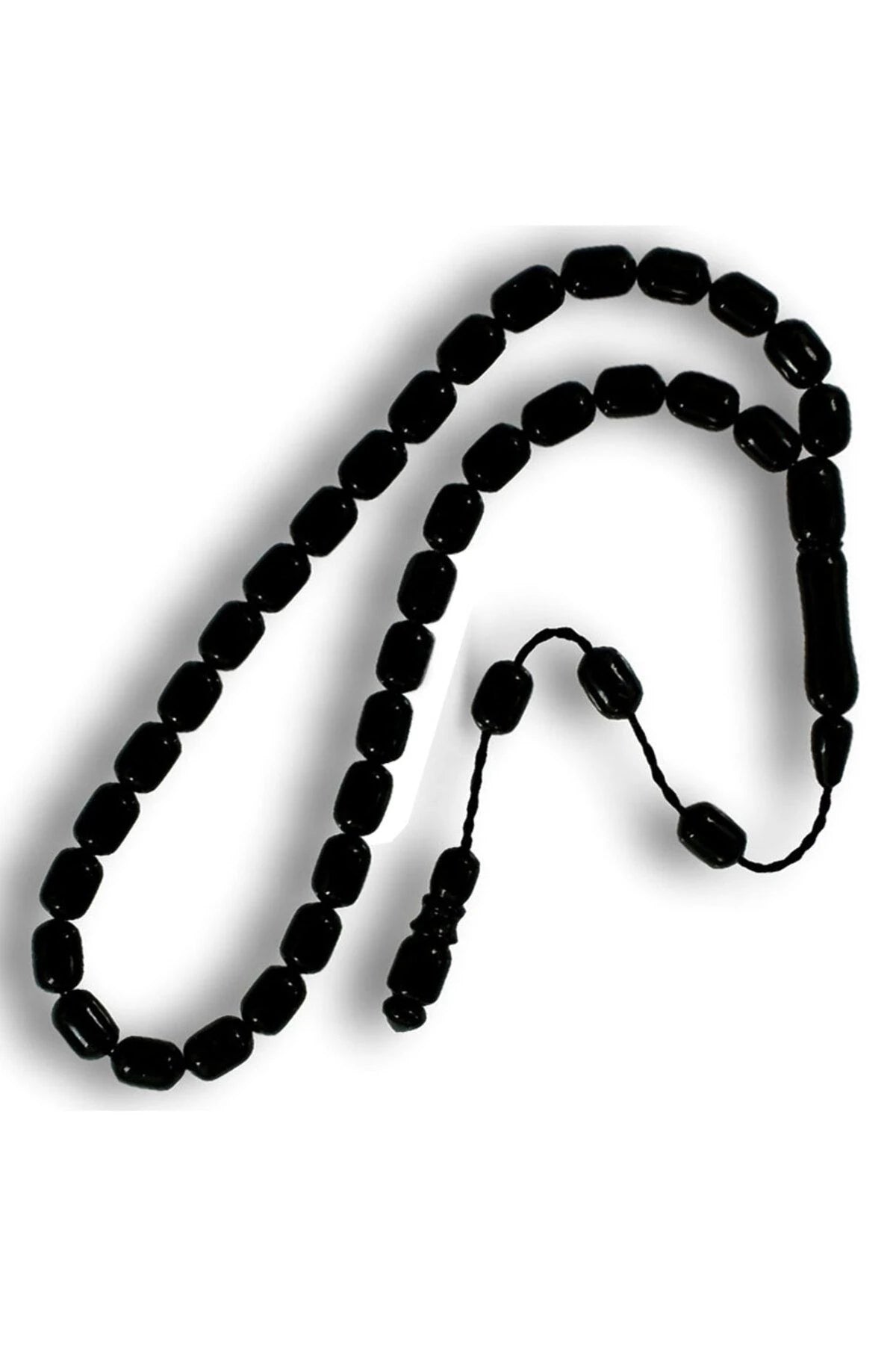 Capsule-Cut Certified Erzurum Oltu Stone Tasbih, 9x12mm
