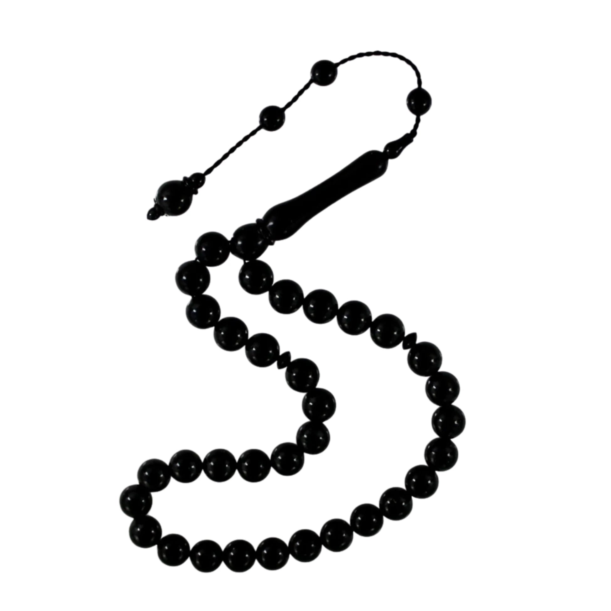 Round-Cut Certified Erzurum Oltu Stone Tasbih, 9.5mm, Master Craftsmanship