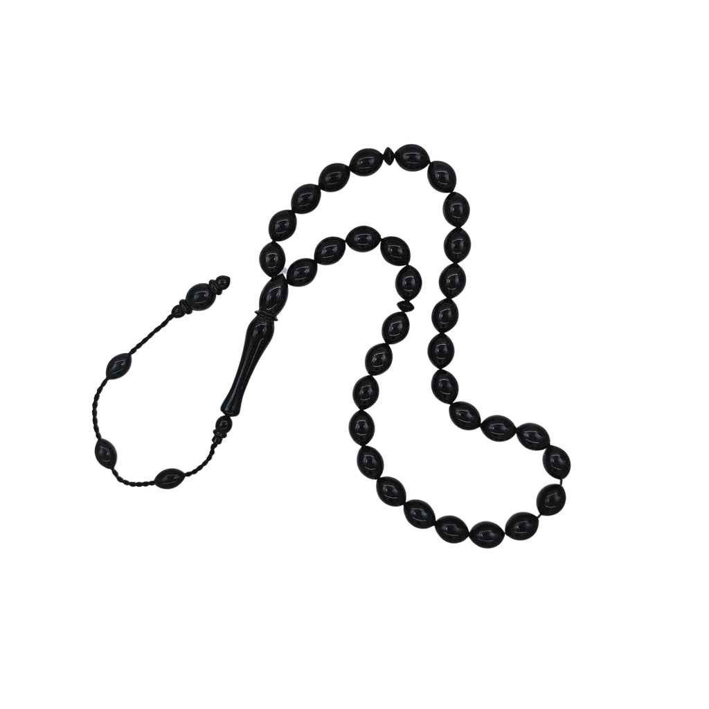 Barley-Cut Certified Erzurum Oltu Stone Tasbih, 7x9mm, Master Craftsmanship