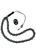 Certified Erzurum Oltu Stone Tasbih with Turquoise & Silver Inlay