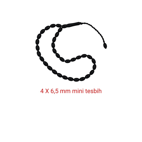 Barley-Cut Certified Erzurum Oltu Stone Mini Tasbih, 4x6.5mm