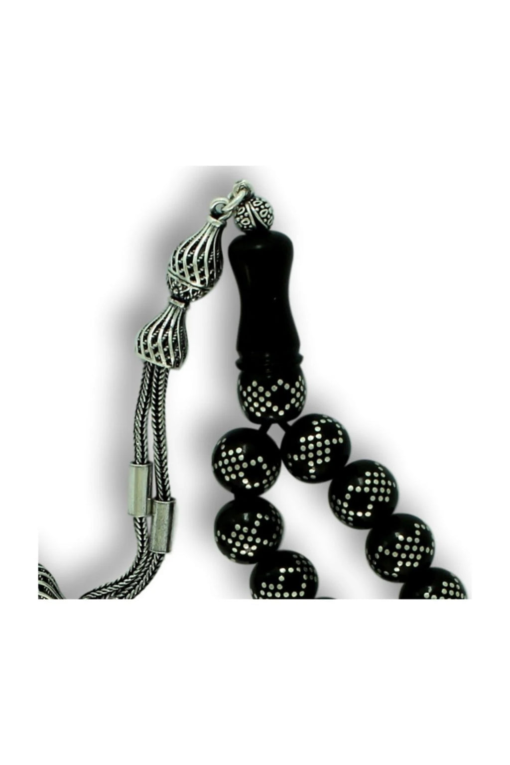 Press Oltu Stone Tasbih with Heavy Silver Inlay, 9mm