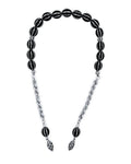 Certified Erzurum Oltu Stone Zaza Tasbih with Silver Melon-Slice Pattern, 36cm