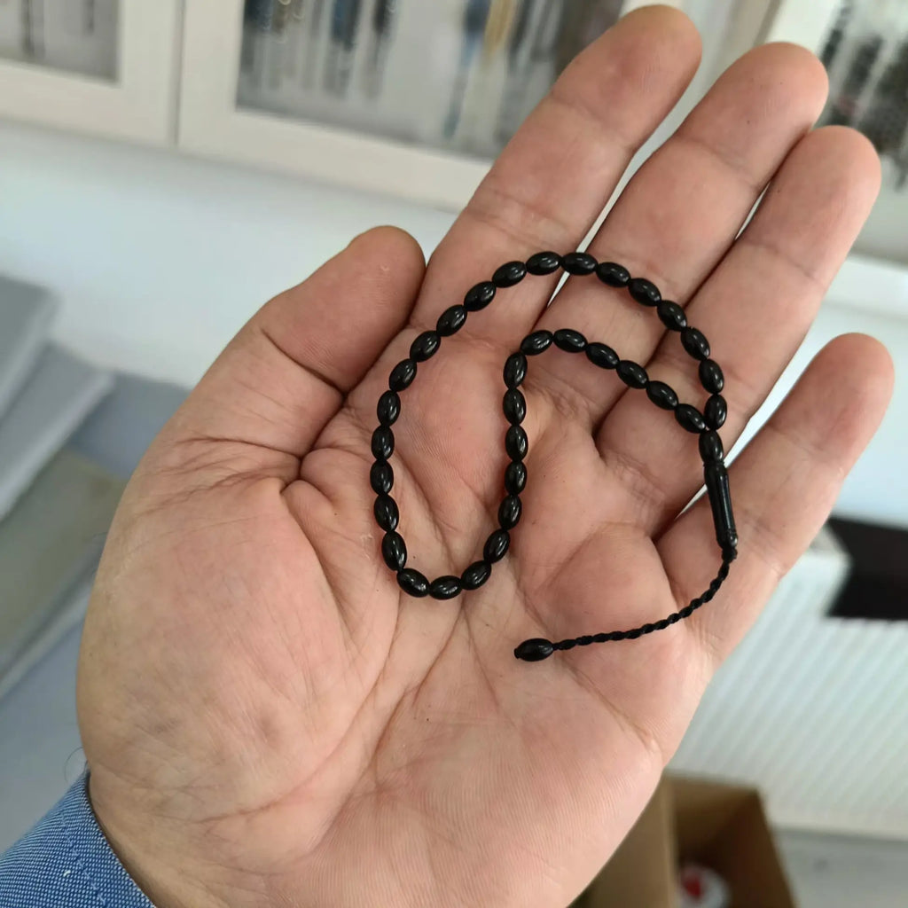 Barley-Cut Certified Erzurum Oltu Stone Mini Tasbih, 4x6.5mm