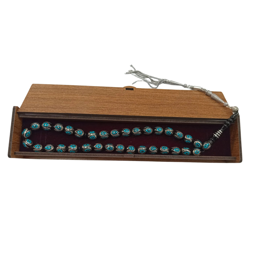Collector's Series Certified Erzurum Oltu Stone Tasbih with Silver Inlay, 8x11mm
