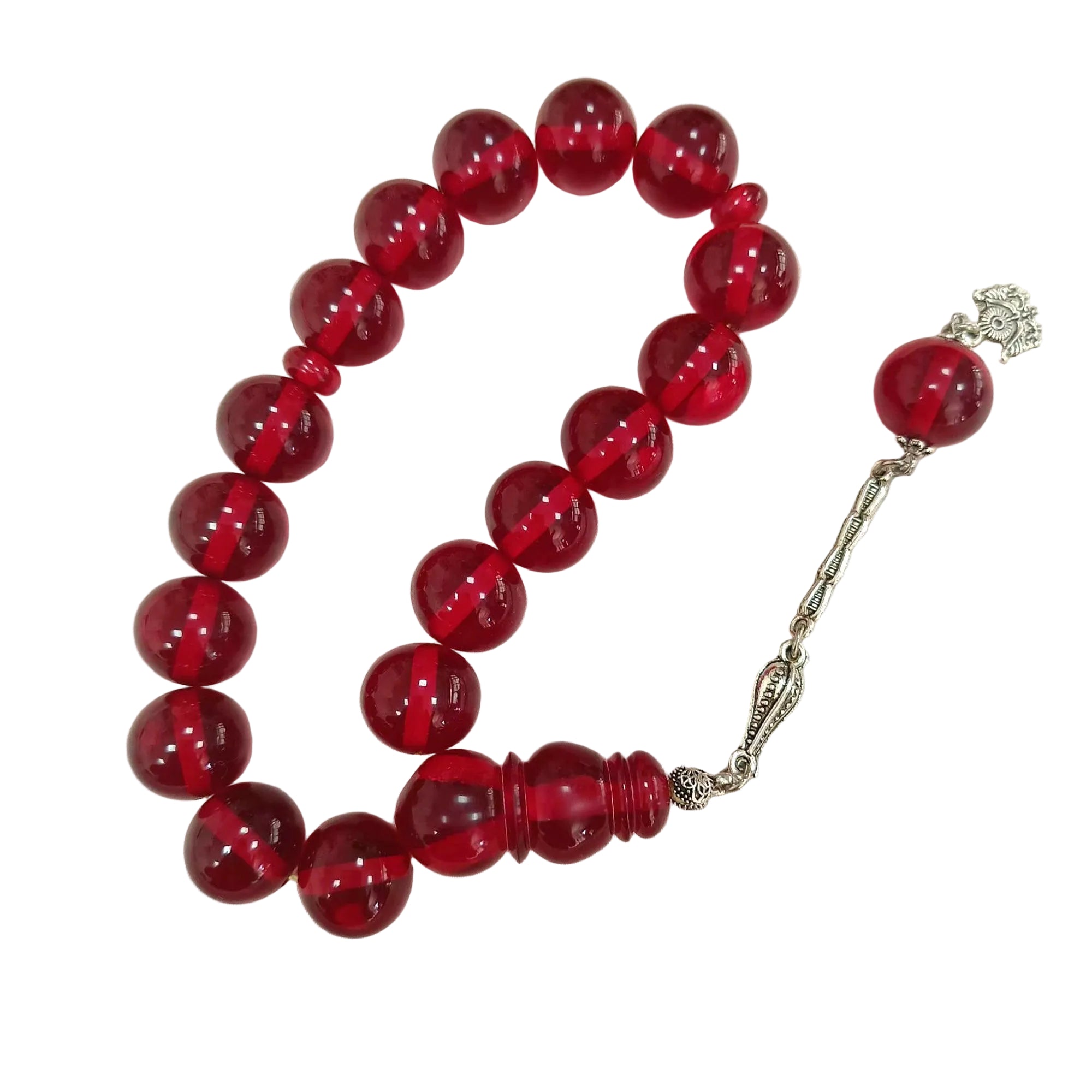 Pressed Amber Efe Tasbih, Red, 15mm