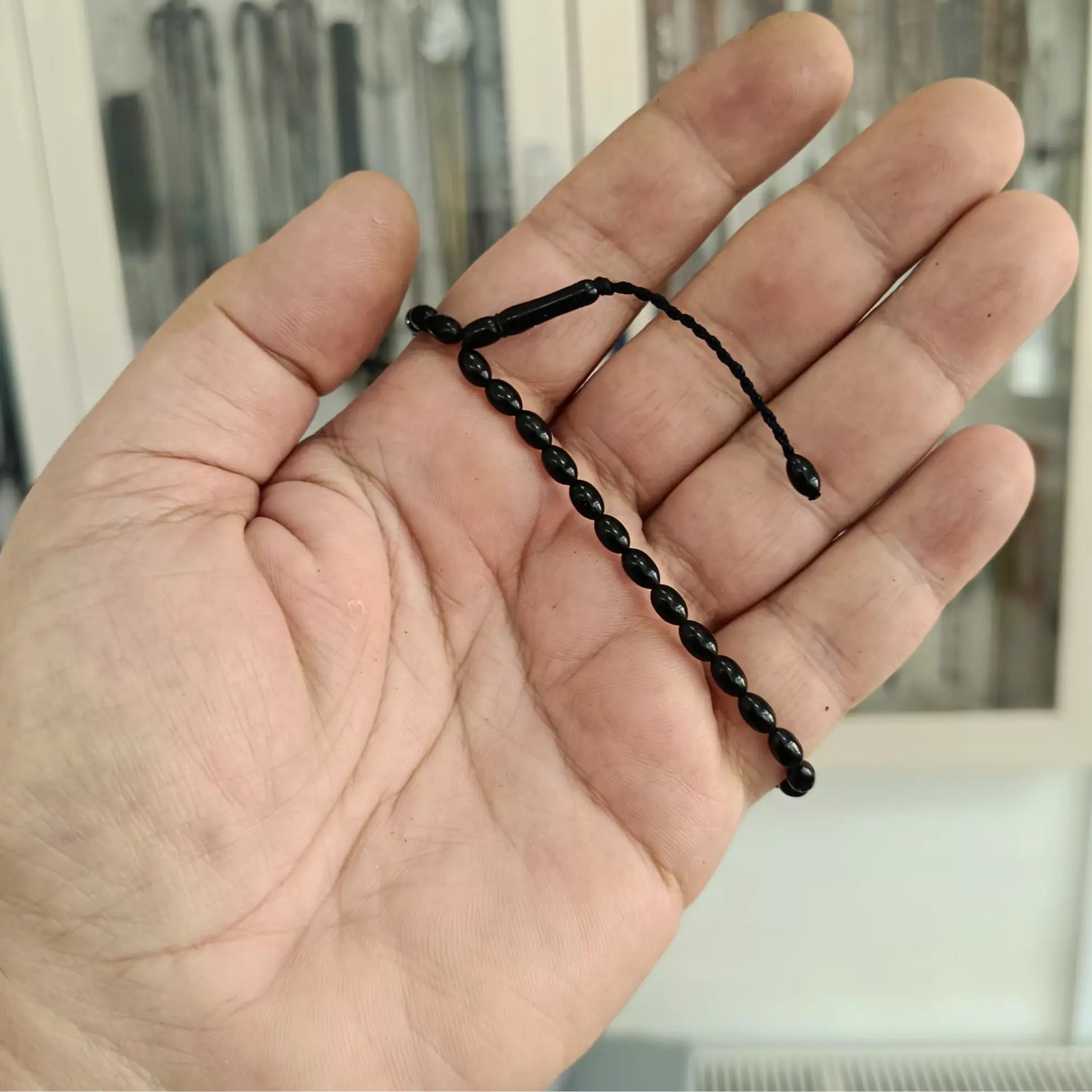 Barley-Cut Certified Erzurum Oltu Stone Mini Tasbih, 4x6.5mm