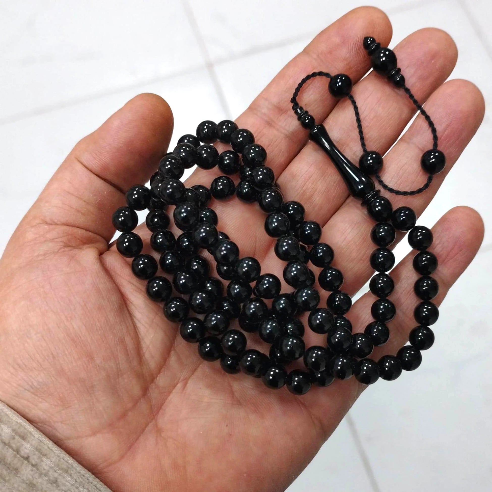 Certified Erzurum Oltu Stone 99-Bead Tasbih, 7.5mm, Adjustable Clasp