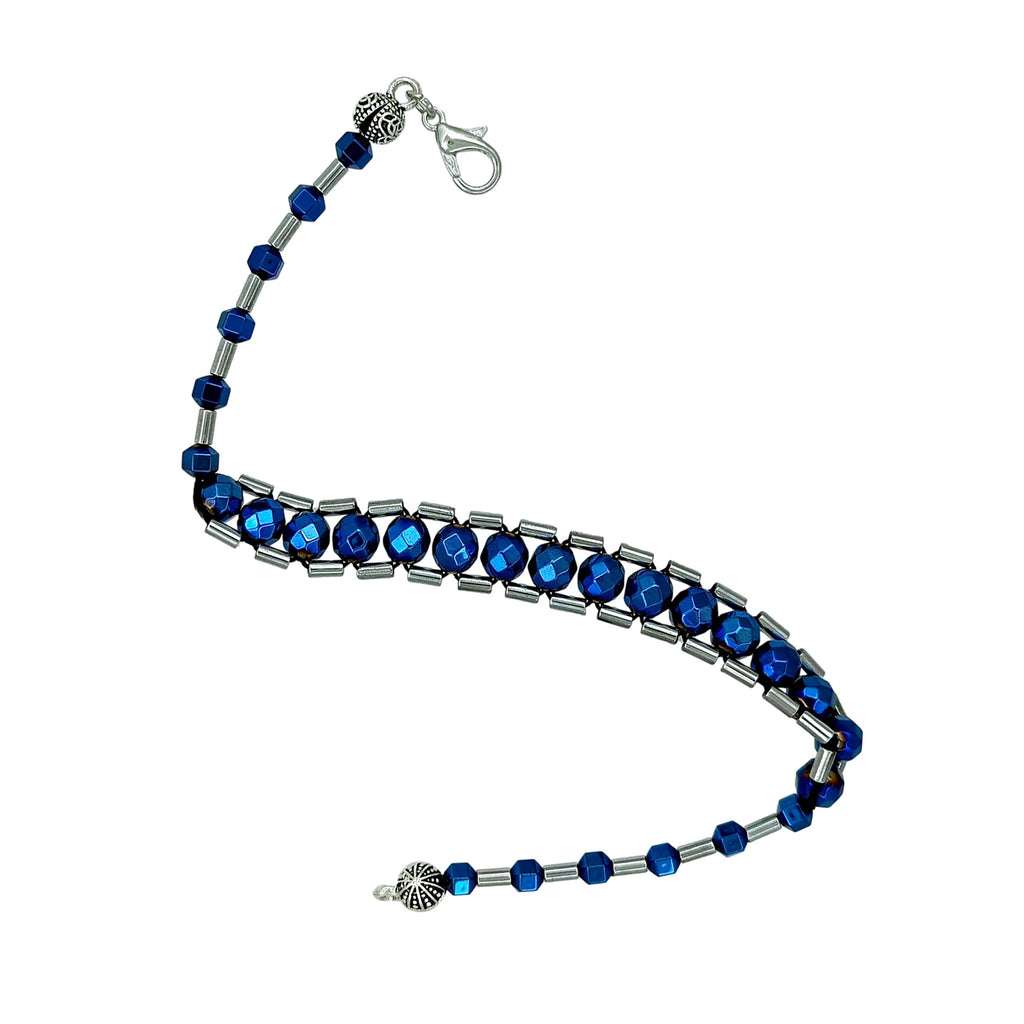 Faceted Blue & Silver Hematite Tasbih Bracelet, 22cm
