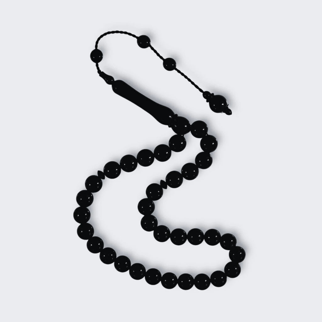 Wrist-Length Certified Erzurum Oltu Stone Tasbih, Plain, Master Craftsmanship, 8mm